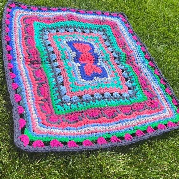 Hand Crafted Other - HANDMADE bohemian upcycled crochet door mat floor mat Sz 32" by 27"